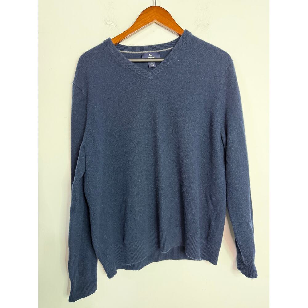 Men’s Lands End Navy Blue Cashmere Sweater Size Large  ptp 22 inches